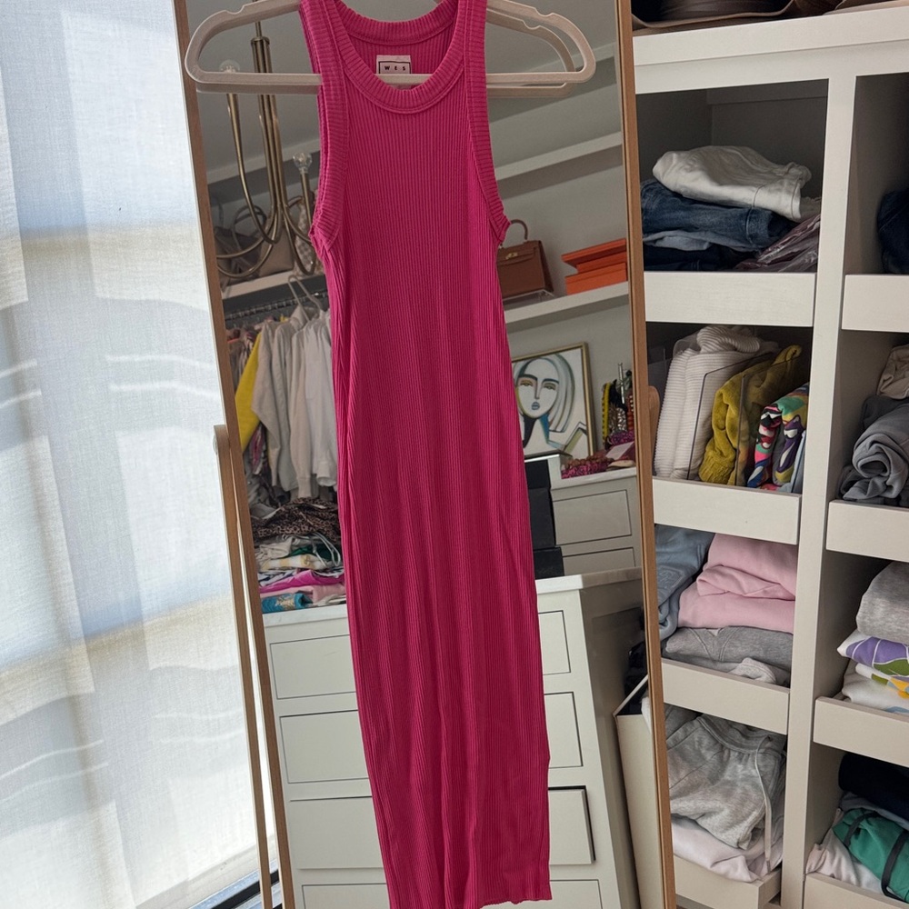 Wesley Vibrant Pink Ribbed Midi Dress